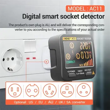 ANENG AC11 Skaitmeninis Lizdas Smart Testeris Įtampos Bandymo Lizdas Detektorius MUMS/UK/EU/AU Plug Ground Zero Line Etapas Patikrinti Rcd NCV bandymas