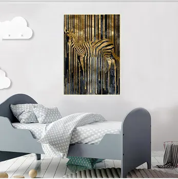 Abstraktusis Menas, Aukso Zebra Šiaurės Modernaus Stiliaus s Drobė Nuotraukas, svetainė, Miegamasis, Dekoratyvinis Dažymas Neįrėminti