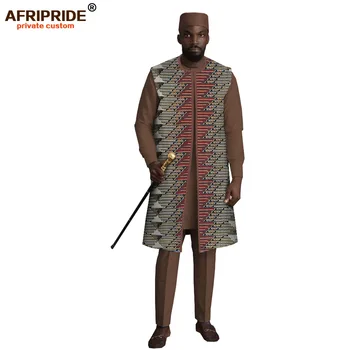 Afrikos Vyrų Drabužiai 4 Gabalas Tracksuit Spausdinti Paltai Dashiki Marškinėliai Ankara Kelnes, Skrybėlę Tradicija Komplektus AFRIPRIDE A2016004