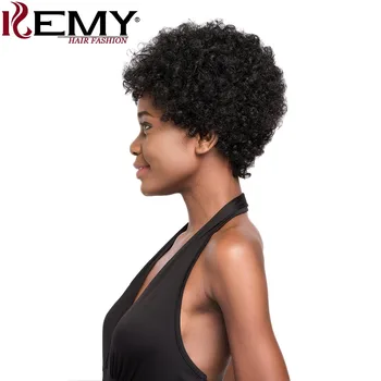 Afro Keistą Garbanoti Perukai KEMY PLAUKŲ Trumpas Žmogaus Plaukų Perukai Už juodaodžių Moterų Gamtos Juoda Raudona Spalva Brazilijos Ne Remy Plaukų Perukai