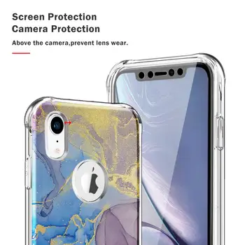 Aišku, Gėlės atveju iPhone, 11 XR sunku TPU Atgal Atvejis su Built-in Screen protector, atsparus smūgiams Marmuro Bamperio Apsauginis Dangtelis