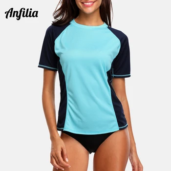 Anfilia Moterų trumpomis Rankovėmis Dry-Fit Marškinėliai Bėrimas Apsaugas, maudymosi Kostiumėliai, Vairuotojo Važiavimo Viršuje Dviračiais Rashguard Marškiniai UPF 50+