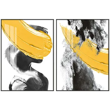 Anotacija Plakatas Aukso Oranžinė Geltona Žalia Siena Spausdinti Modernaus Stiliaus Drobės Juoda Splash Dažai, Tapyba Šiaurės Dekoratyvinis Nuotrauką Namų