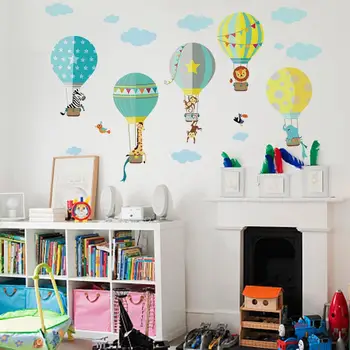 Aplikacijos sienos aplikacijos karšto oro balionu ir gyvūnų žirafa sienų lipdukai vaikų darželio vaiko kambarys, svetainė, miegamojo sienų apdaila