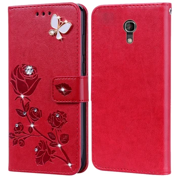 Apsaugos Flip Case for Alcatel One Touch Pixi 4 5045 5045D 5045X 5010D Bling 3D Diamond Rose Reljefinis Modelis PU Odos Padengti