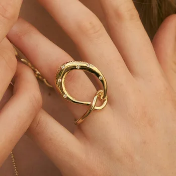Apskritimo žiedas moterų inkrustacijos cirkonis metalo asmenybės rodomojo piršto žiedą nišą dizaino paprastumas