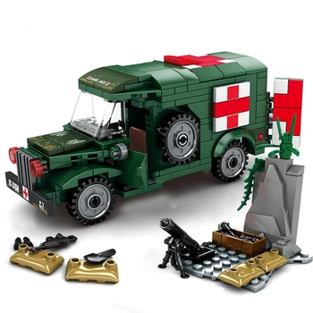 Armijos WW2 Greitosios pagalbos Automobilis Blokai Nustatyti Kūrybos Karinių Automobilių Karių Skaičiai Plytos Vaikų Švietimo Blokai Žaislai