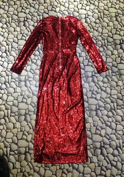 Aukštos Kokybės Vyno Raudona ilgomis Rankovėmis Šviesus V-kaklo, Atvira Šakutės Suknelė Naujųjų Metų Šalis Suknelė