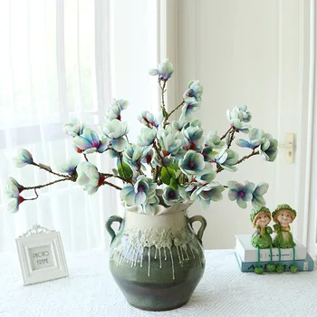 Aukštos kokybės dirbtinės magnolija šilko netikrą gėlių kambarį, namų puošybai kavos stalo papuošimas, gėlių išdėstymas