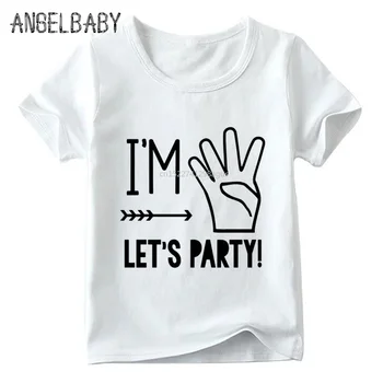 Aš 1/2/3/4/5 Let ' s Party Dizaino Vaikiški marškinėliai Kūdikių Vasaros White T-shirt Berniukas ir Mergaitė Gimtadienio Dovana Numerį Spausdinti Drabužius,ooo5214