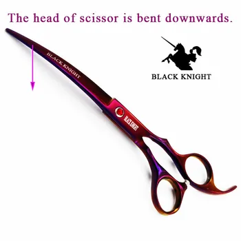 BLACK KNIGHT Profesionalūs plaukų kirpimo, Plaukų žirklės 7 colių Pjovimo Kirpykla žirklės Lenktas žemyn naminių gyvūnų žirklės violetinė stilius