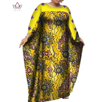 BRW Maxi Suknelė Afrikos heidi bazin Riche O-Kaklo Medvilnės Spausdinti Vaškas Ilgos Suknelės, Plius Dydis 6XL Mados Afrikos Drabužių WY7869
