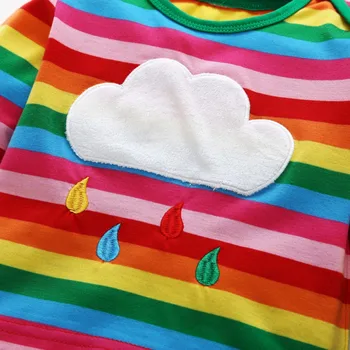 Baby Girl Drabužių Rudens Vaivorykštė Dryžuotas marškinėliai Vaikams, Vaikų ilgomis Rankovėmis Mados Minkštos Medvilnės Viršūnes Palaidinė