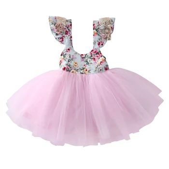 Baby Girl Dress Naujas Vasaros Gėlių Mergaičių Šalis Princesė Suknelės Vaikams Lankas Tinklelio Kostiumas Vestidos Vaikų Drabužiai