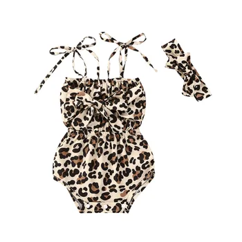 Bamblys Kūdikių Mergaičių 2vnt Bodysuits+Lankelis Vasaros Leopardas Spausdinti Jumpsuits Rankovių Diržo Playsuits Komplektus 0-24M Naujagimis