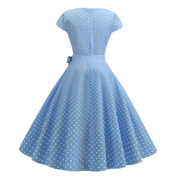 Bebovizi Moterų Drabužiai 2019 M. Vasarą Vestidos Plius Dydis Atsitiktinis Biuro Derliaus Šviesiai Mėlynos Suknelės Dot Spausdinti Elegantiškas Tvarstis Suknelė