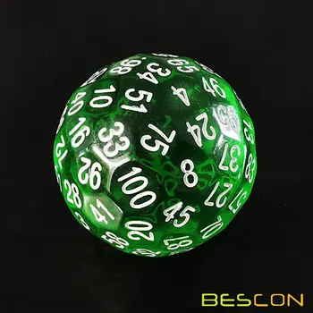 Bescon Permatomas Žalias Polyhedral Kauliukai 100 Pusių, D100 kauliukų, 100 Pusių Kubą, Skaidrus D100 Žaidimas Kauliukai