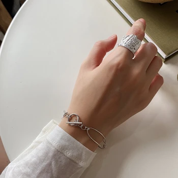 Besimpol Nekilnojamojo 925 Sterling Sidabro Apyrankės Celi prancūzų Stiliaus Geometrinės Linijos Apyrankės Moterims Minimalistinio Fine Jewelry