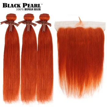 Black Pearl Oranžinės Spalvos Susiejamos Su Priekinės Tiesiai Remy Plaukų Ryšulėlius Trumpauodegės Brazilijos Plaukų Pynimas Skaičius 2/3 Ryšulius Su Priekinės