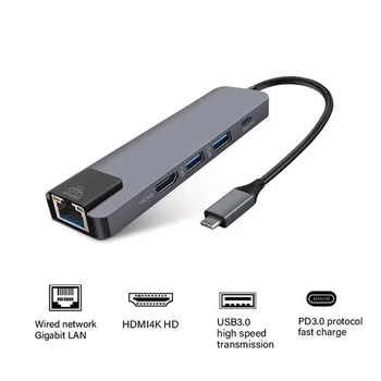 C tipo HDMI-USB 3.0 Hub Power Pristatymas Praktinių Gigabit Ethernet Aliuminio Lydinio Duomenų Perdavimo Uostų Produkcija