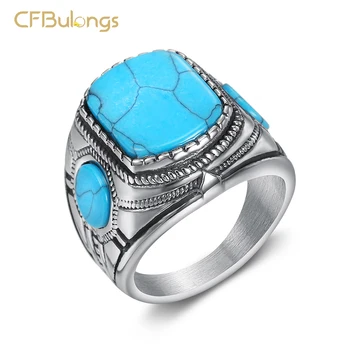 CFBulongs Vintage Blue Natūralaus Akmens Žiedas bižuterijos Žalia Akmuo Piršto Žiedą ir Moterų Vestuvės Žiedas