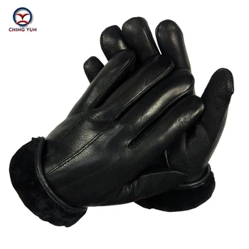 CHINGYUN2020 karšto pardavimo aukštos kokybės odos nekilnojamojo vilnos vyriškos juodos Dekoratyvinės juostelės Žiemos Super Šiltas Vilnos Pirštinės Raišteliu