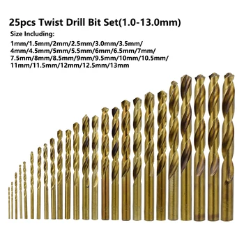 CMCP 1.0-13mm Twist Drill Bit Nustatyti 13/19/25pcs Kobalto Padengtas HSS Ginklą Grąžtas Medienos/Metalo Skylę Gręžti Mūrą