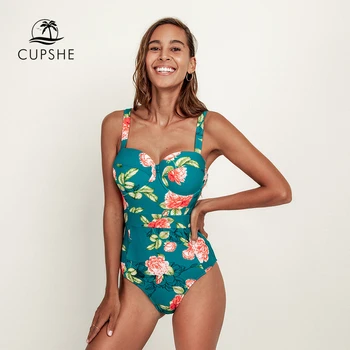 CUPSHE Underwire Push Up Žalia Gėlių vientisas Seksualus maudymosi kostiumėlį Moteris Monokini 2021 Naujas Merginų Paplūdimio Maudymosi Kostiumai, maudymosi Kostiumėliai,
