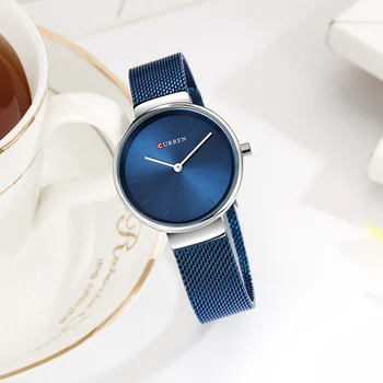 CURREN Minimalistinio Dizaino Moterų laikrodžiai Išskirtinį Plonas Nerūdijančio Plieno, atsparus Vandeniui Kvarciniai Laikrodžiai Ponios Laikrodis zegarek damski