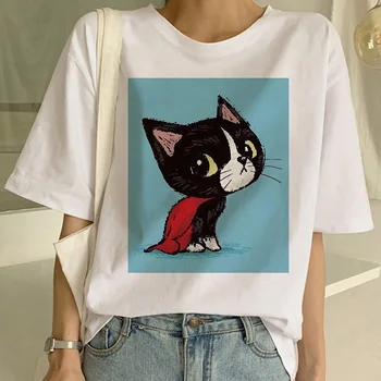 Cat Graphic marškinėliai Moterims Juokinga T shirts Summer Tee Marškinėliai Femme Animacinių filmų Kawaii Spausdinti Tshirts Camiseta Mujer Streetwear