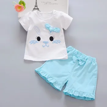 Chidlren tai Nustato Vasaros Baby Girl Atsitiktinis Animacinių filmų Triušis Spausdinti Trumpas Rankovės marškinėliai Topai, Šortai Komplektas Komplektai