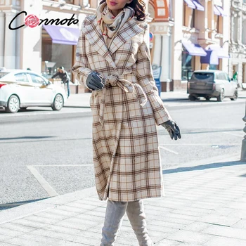 Conmoto Streetwear ilgomis rankovėmis varčias, paltai moterims, Elegantiška rudens žiemos pledas švarkas 2020 m. 