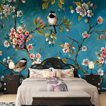 Custom Sienos Audiniu Europos Stiliaus Gėlių, Paukščių Aliejaus Tapybai Tapetai Gyvenimo Kambario, Miegamasis Fone, Sienų danga 3D Namų Dekoro