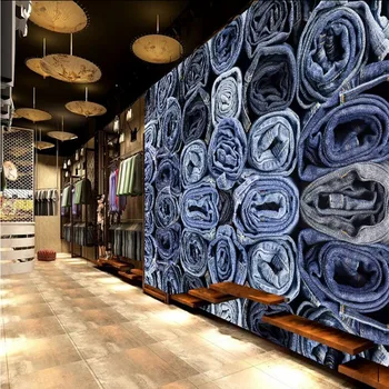 Custom sienos freskos Džinsinio audinio drabužių parduotuvės įvaizdį apdaila sienos kambarį miegamojo tapetai, vonia, kavos namai freskos