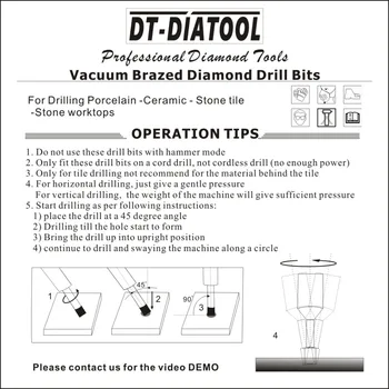 DT-DIATOOL 2vnt 6mm Sausas Dulkių Brazed diamond gręžimo core bitų marmuro, granito, plytelių Skylę pamačiau, gręžimo bitai Vaškas viduje sriegis M14