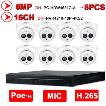 Dahua NVR Rinkinys 6MP 16+8 CCTV Saugumo kameros 8PCS 6MP IP vaizdo Kamera IPC-HDW4631C-A 16POE 4K NVR NVR4216-16P-4KS2 Priežiūros Saugumo