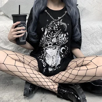 Dark Gothic punk negabaritinių marškinėliai Prarasti Streetwear Harajuku Spausdinti 2020 metų Vasaros Moterų Mados Atsitiktinis Marškinėlius