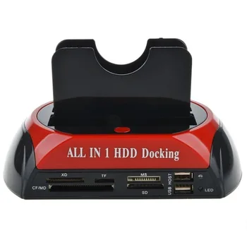 Daugiafunkcinis HDD Docking Station Dual USB 2.0 2.5/ 3.5 Colių IDE, SATA Išorinis HDD Dėžutės Standžiojo Disko Gaubto Kortelių Skaitytuvas