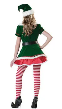 Deluxe Suaugusiųjų Moterų Santa Claus Elf Kalėdos Cosplay Kostiumų Vienodas Kalėdos Namuose Šalis Kostiumas Kalėdų Kostiumas