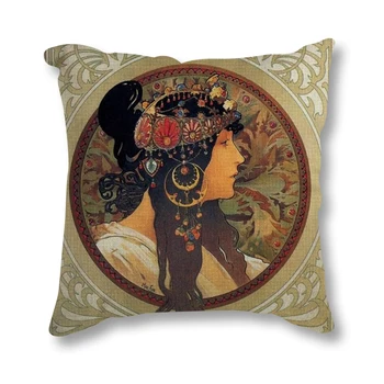 Derliaus Europos Art Nouveau Mucha Galerija Dekoratyvinių Pagalvėlių, Sofos Užvalkalas Graži Mergina Medvilnės Skalbiniai Pagalvėlė Padengti 45x45 cm