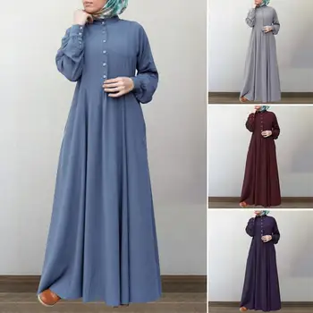 Derliaus Mygtuką Marškinėliai Suknelė Musulmonų Moterų Rudens Suknelės ZANZEA Atsitiktinis ilgomis Rankovėmis Maxi Vestidos Moterų Mygtuką Drabužius, Plius Dydis