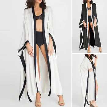 Derliaus Spliced Kimono Megztinis Moterims, Ilgai Kietas Viršūnes ZANZEA 2021 m. Vasaros Marškinėliai ilgomis Rankovėmis Atsitiktinis Prarasti Paplūdimys Padengti Iki Palaidinukės