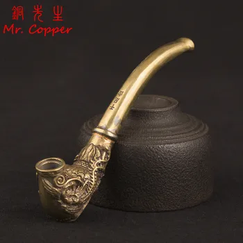Derliaus Žalvario Dragon Modelis Išlenktas Rūkomojo Tabako Pypkių Aksesuarai, Kinų Tradicinė Gryno Vario Cigarečių Savininko Kolekcijos