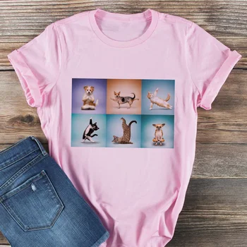 Devyni Mielas Kačiukai, Print T-Shirt Moterims 2020 Metų Vasaros Mielas Atsitiktinis O-Kaklo Marškinėlius Harajuku Estetinės Mados Juokinga Stiliaus Viršūnes Marškinėliai