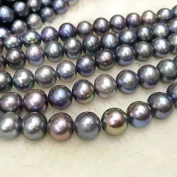 Didmeninė 10 sruogų 10.5-11mm turas juoda nekilnojamojo gėlavandenių perlų vėriniai ZJ00045
