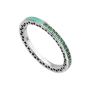 Didmeninė 925 Sterlingas Sidabro Žiedas Šviesus Mėtų Emalio Green Crystal Spinduliavimo Širdis Vestuviniai Žiedai, Moterų Papuošalai Nemokamas Pristatymas
