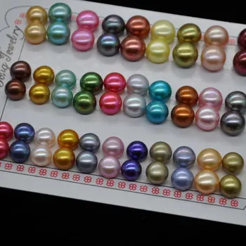 Didmeninė ryškiai kelių spalvų pusė gręžti tikras perlas butas mygtuką karoliukai 7-9.5 mm