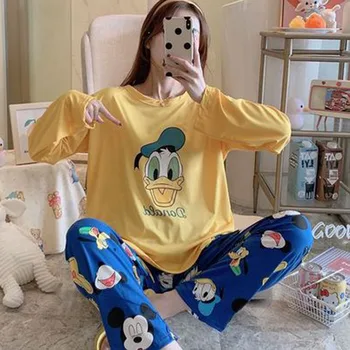 Disney Moteris Animacinių filmų Mickey Minnie Simba Spausdinti Marie Katė Pižama Mergina ilgomis Rankovėmis Chip 'n' Dale Atsitiktinis Palaidų Pieno Šilko Kombinezonas 2021