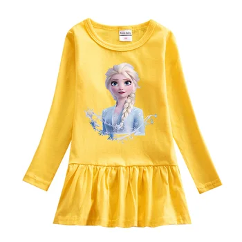 Disney Rudens Žiemos Baby Girl Dress Užšaldyti Vaikams Laisvalaikio Drabužių Vientisos Spalvos Suknelė Ilgomis Rankovėmis Vaikai Princesė Elsa Suknelės