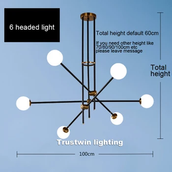 Dizaineris post modernaus stiklo kamuolys pasaulyje LED pakabukas šviesos lempos šviesos srautą galima reguliuoti, auksas, geležies strypas, vamzdis paprasta linija pakabukas lempa, šviesos diodų (LED)